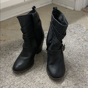 Black leather booties